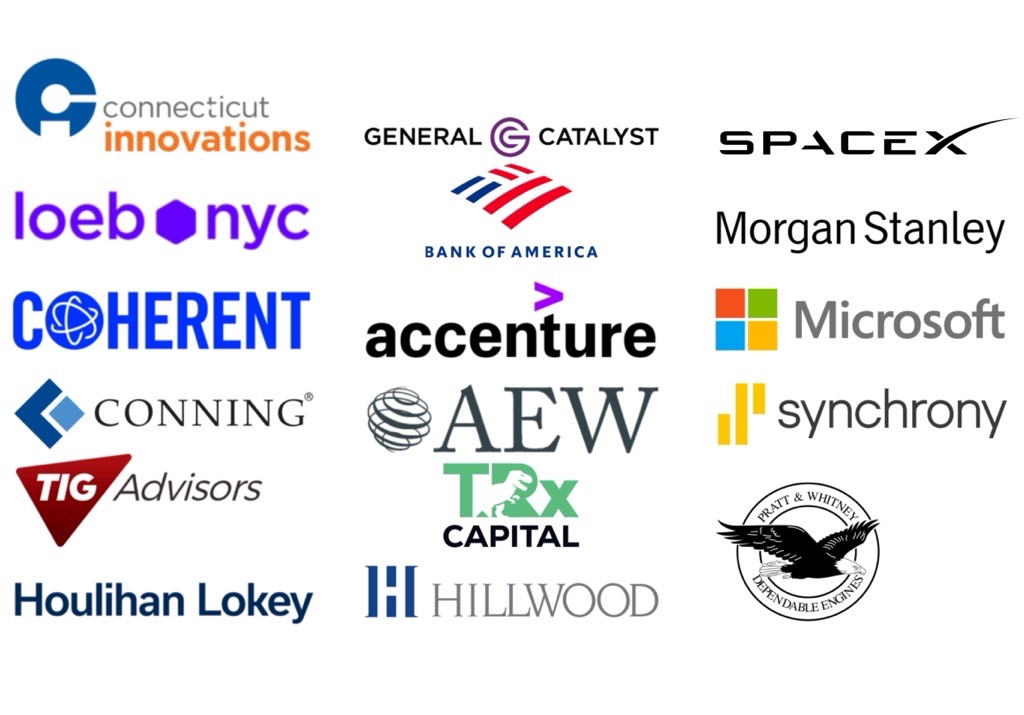 Hillside Ventures Student Outcomes, including SpaceX, Morgan Stanley, Accenture, Connecticut Innovations, Bank of America, Capital One, and more.